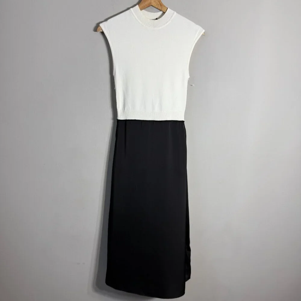 Hugo Boss Ferdola Mixed Media Midi Dress Women's XS Ivory Black Career Chic NWOT - Picture 7 of 16